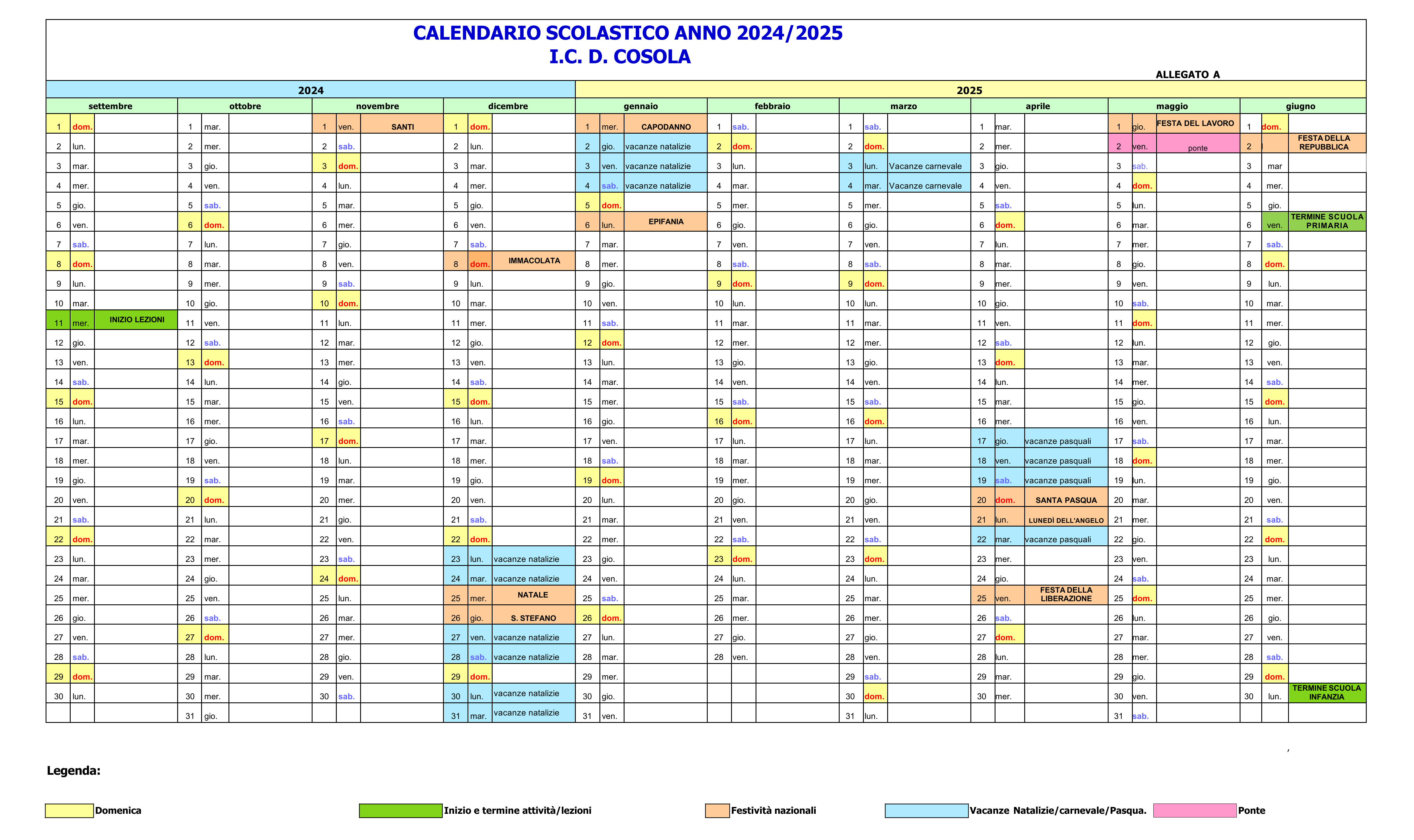 Calendario scolastico